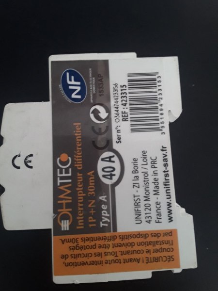 Ohmtec - interrupteur diff&eacute;rentiel - 1p+n - 40a - pas cher
