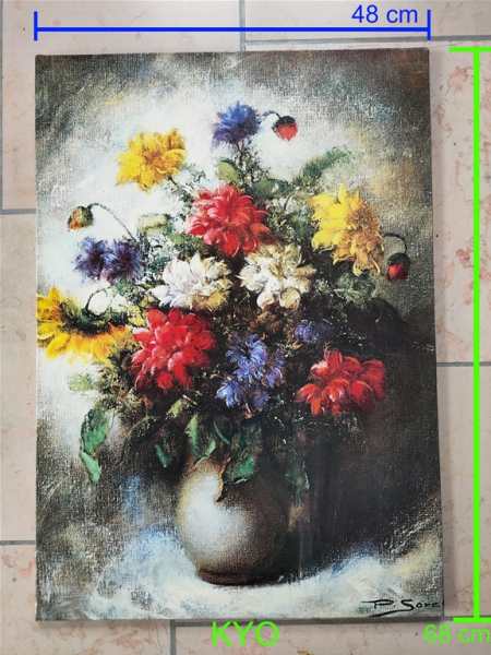 P.sorel tableau motifs art rétro, bouquet fleurs