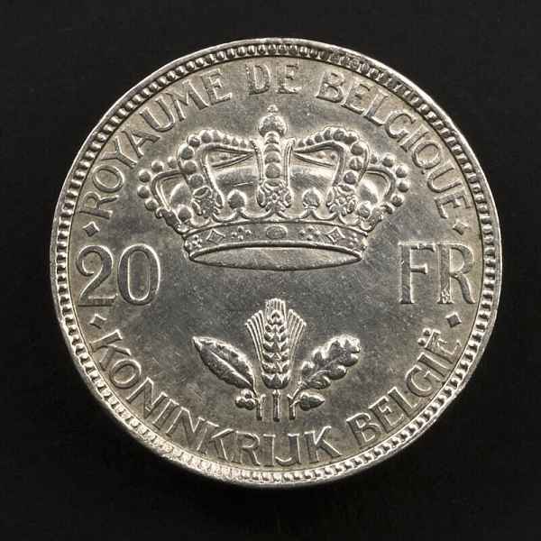 Vente Pi&egrave;ce argent belgique 20 francs, 1935