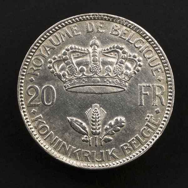 Annonce Pièce argent belgique 20 francs, 1935