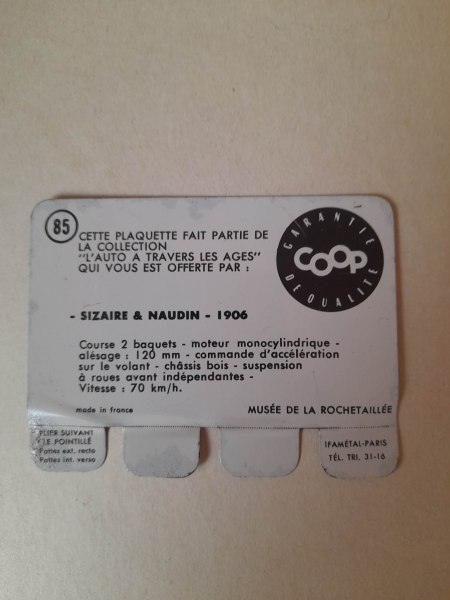 Vente Plaquette publicitaire m&eacute;tal coop n&deg; 85