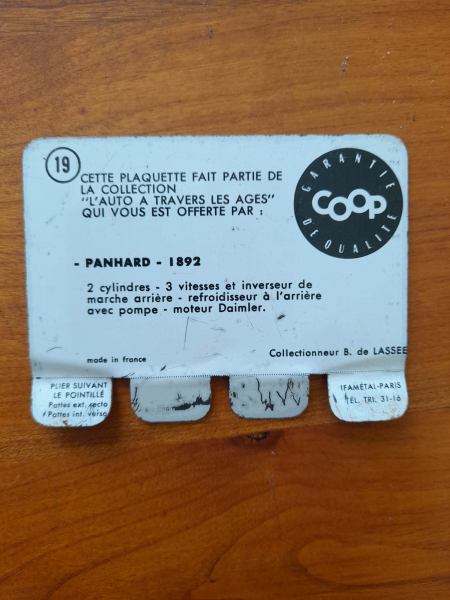 Vente Plaquette publicitaire m&eacute;tal coop panhard 1892