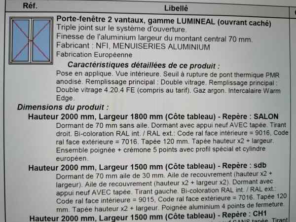 Vente Porte fenêtre alu nfi lumineal