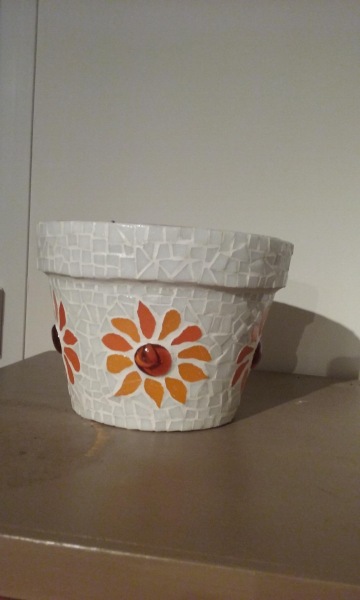 Vente Pot fleurs orange en mosaique
