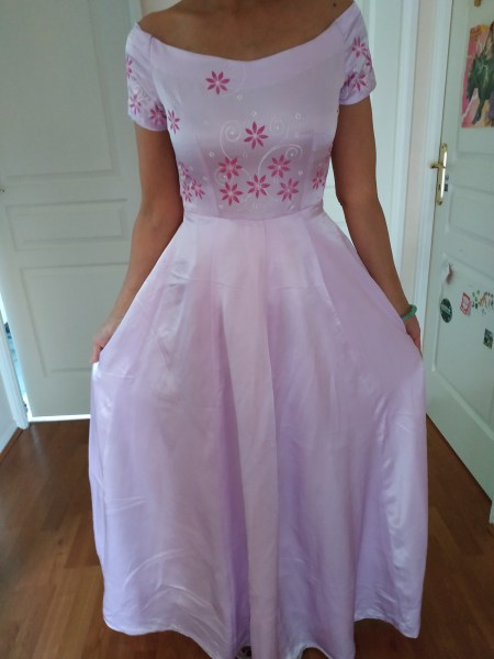 Robe soir&Eacute;e lilas longue t36 petites manches col o