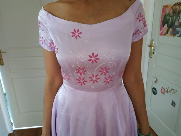 Robe soir&Eacute;e lilas longue t36 petites manches col o pas cher