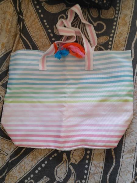 Sac de plage , sac cabas à rayures multicolors