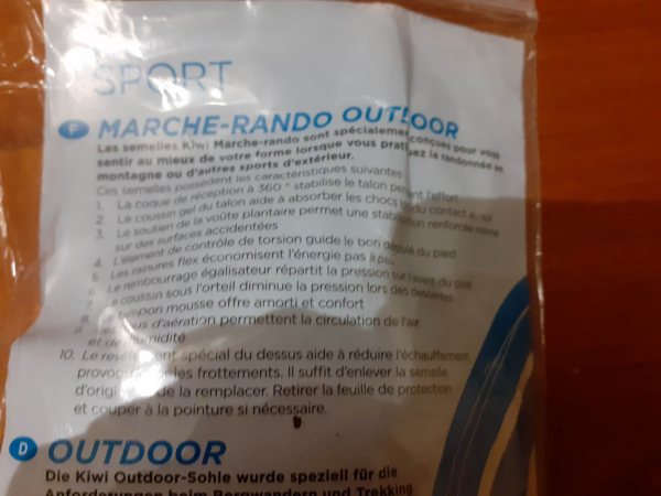 Vente Semelle marche rando outdoor marque kiwi 37/38