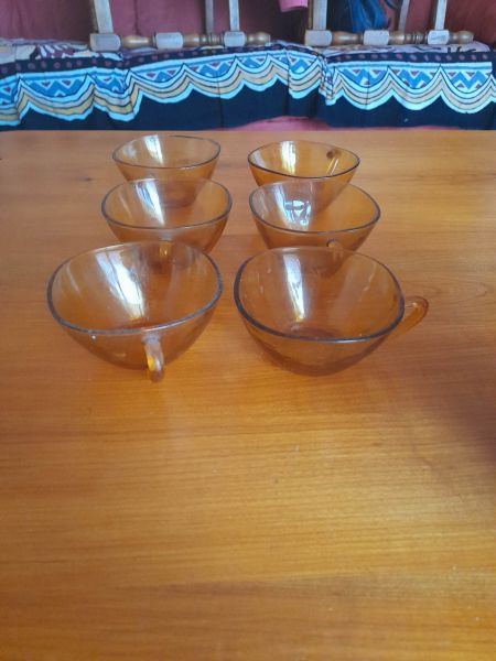 Service 6 tasses à café  en verre trempé ambrées pas cher