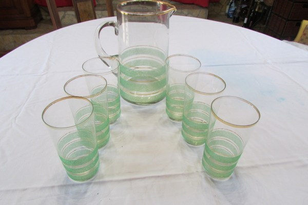 Service &agrave; orangeade des ann&eacute;es 50, verre sabl&eacute; et pas cher