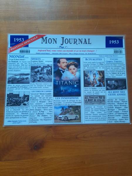 Set de table année 1953 - mon journal - plastifié