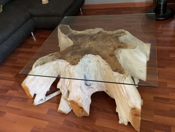 Table basse bois massif en teck 120x120
