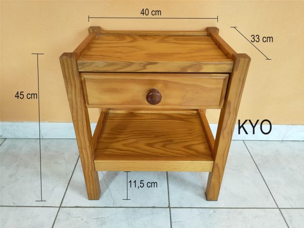 Table chevet bois, tiroir, l.40 x p.33 x h.45 cm