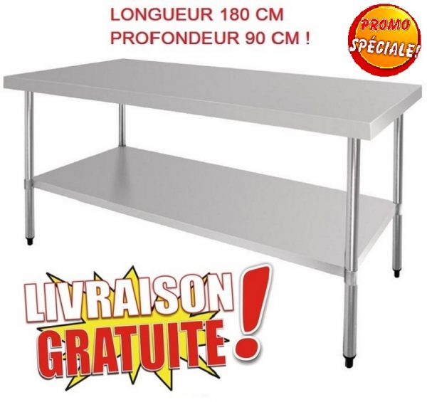 Table en acier inox 180 x 90 cm extra large /neuve