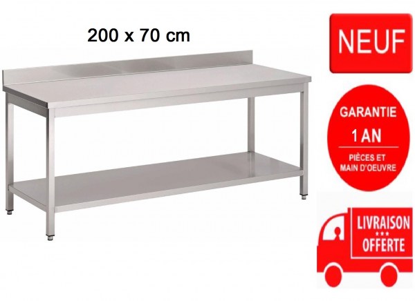 Table en inox adossée 200x70cm - neuve et livrée