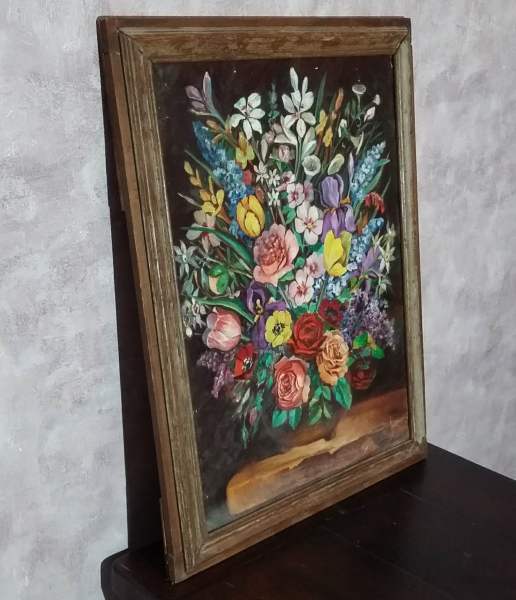 Tableau bouquet de fleurs - peinture toile pas cher