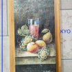 Tableau peinture toile de fruit raisin pêche verre