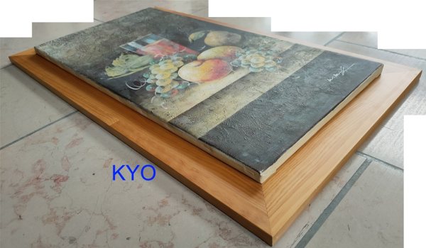 Tableau peinture toile de fruit raisin pêche verre pas cher