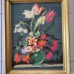 Tableau tissé bouquet fleurs broderie point croix