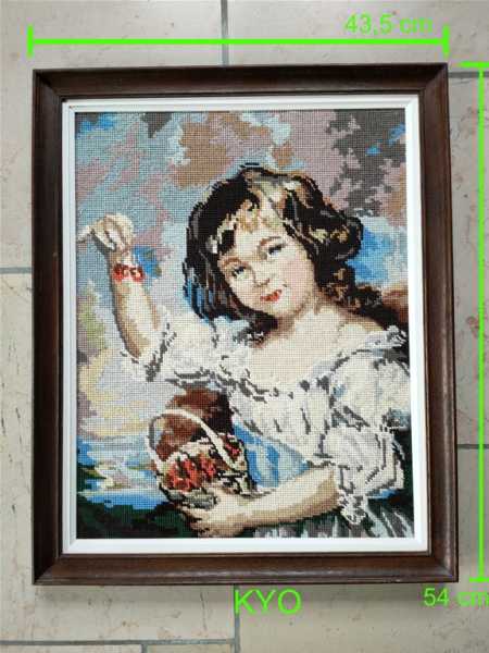 Tableau tissé femme, broderie au point de croix