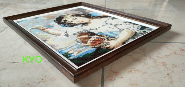 Tableau tissé femme, broderie au point de croix pas cher