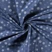 Tissu jeans stretch polycoton fleurs bleu denim
