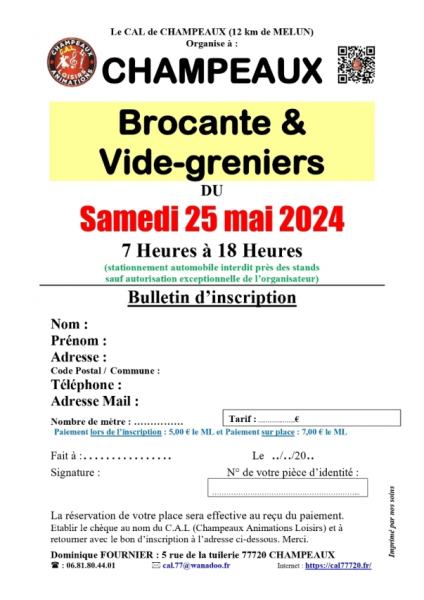 Vente Vide-greniers à champeaux (77), le 25 mai 2024