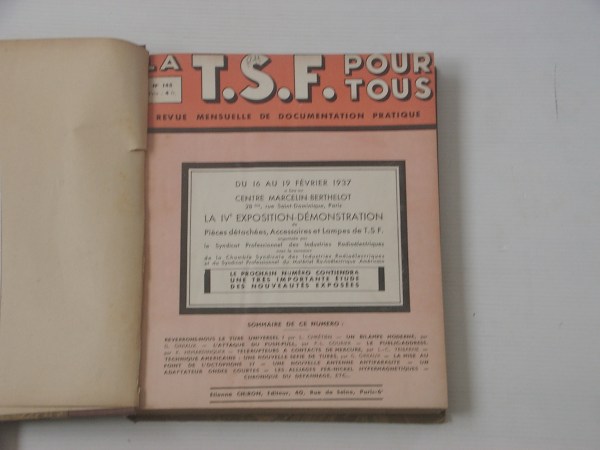 Volume relié la  t.s.f.  pour tous 1937 pas cher