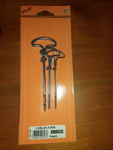 Vrilles à bois métal3 pièces-2 - 3 - 4 mm - civic